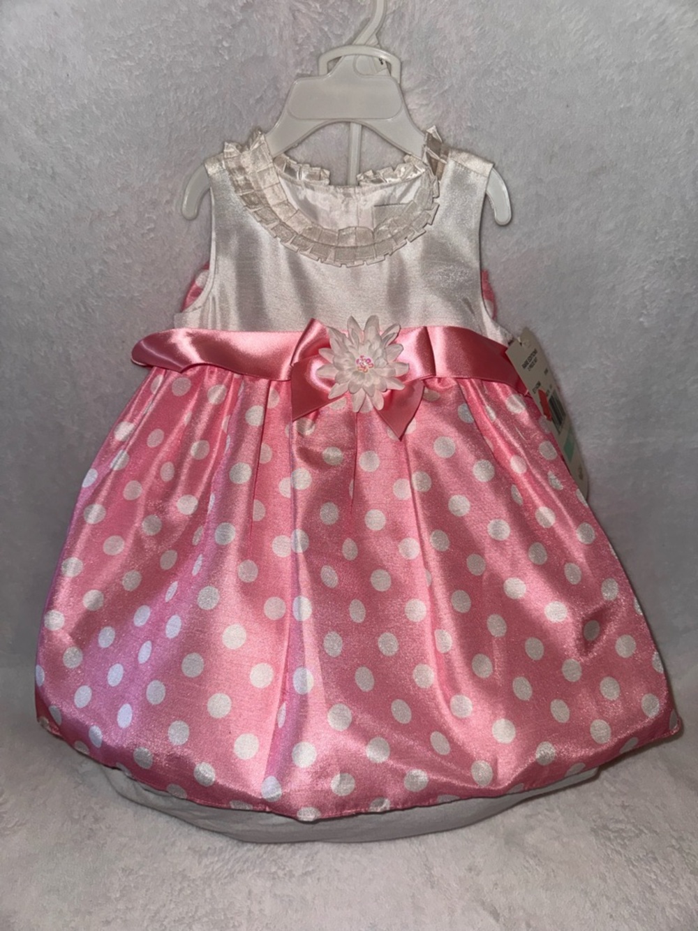 Rare Editions Pink and White Polka Dot Satin Two-Piece Dress Set